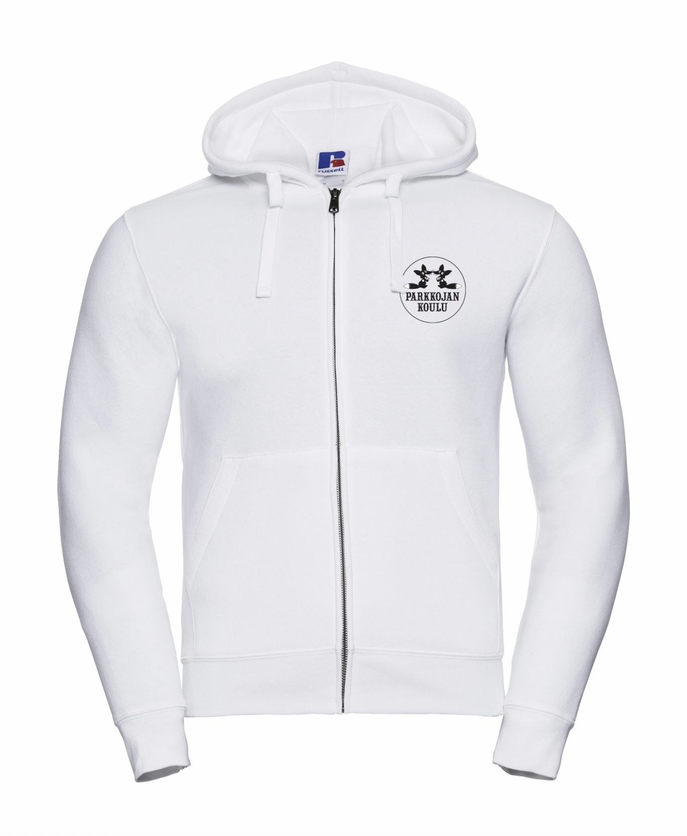 Valkoinen vetoketjuhuppari - Parkkojan koulu